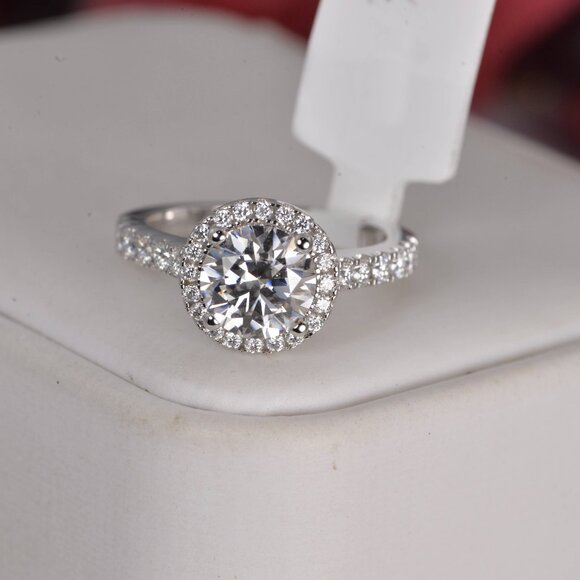 Fully Iced 2ct Brilliant Cut Certified Moissanite Engagement Ring - Picture 3 of 6